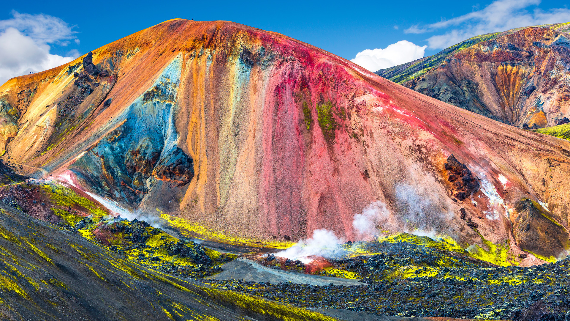 Beautiful colorful volcanic mountains Landmannalaugar in Iceland, summer time